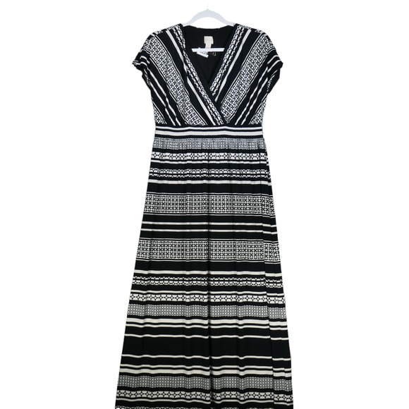 Chicos Maxi Dress Womens Size 1 Small Black White Faux Wrap Stretch Slinky - Picture 3 of 6